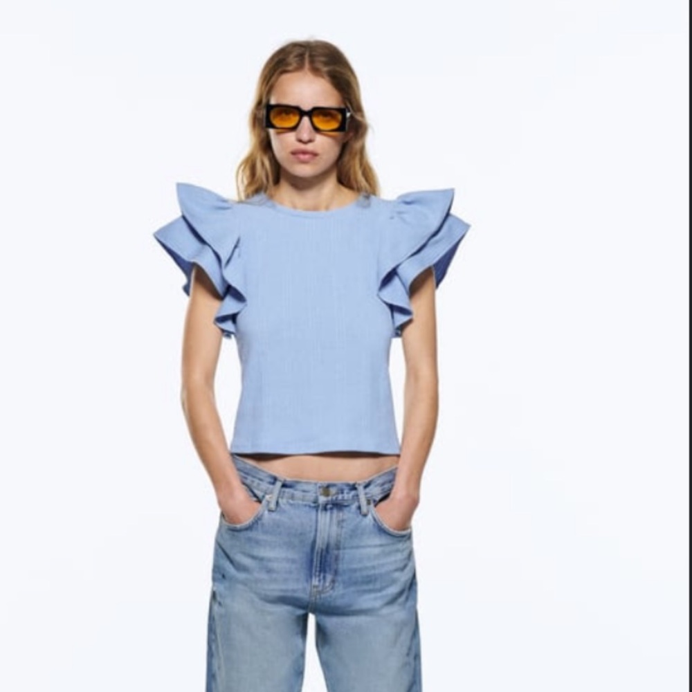 Zara blue ruffled top